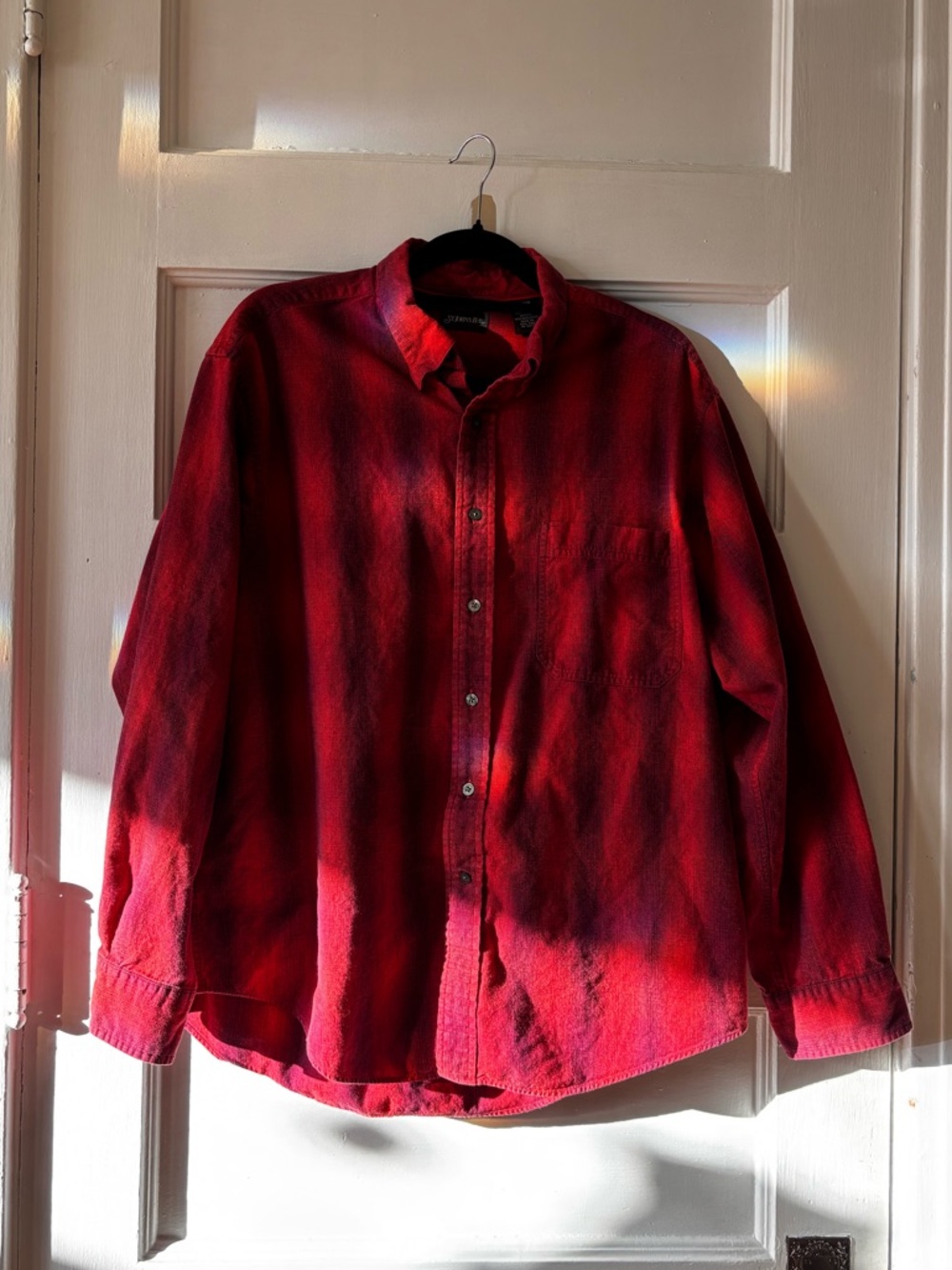 Men's Red Button-Up Flannel Shirt size Large